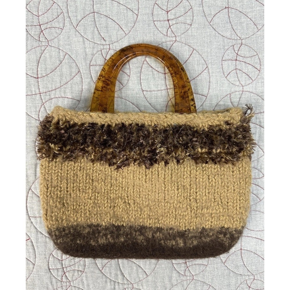 Handmade Purse Brown Tan Fuzzy Wool Felted Tortoise Shell / Women's Small
